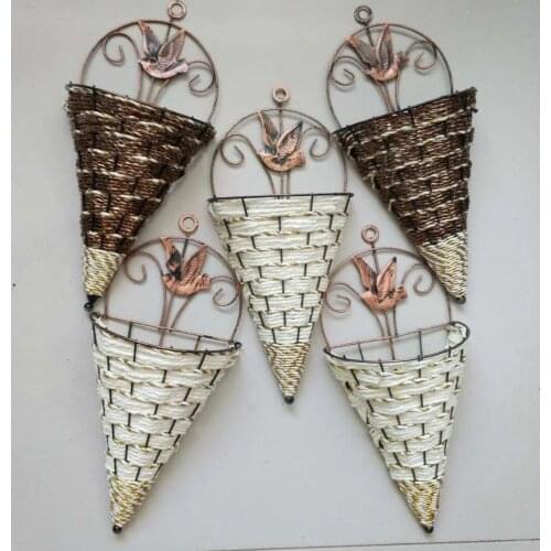 Creative Wall Hanging Flower Basket Hanging Basket Rattan Wall Hanging Hanging Dried Flower Small Hanging Basket Wall Decoration