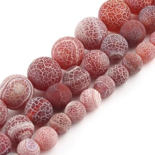 Natural Stone Frosted Cracked Red Dragon Veins Fire Agate 6 8 10mm Round Loose Beads DIY Bracelet For Jewelry Making 15 inch