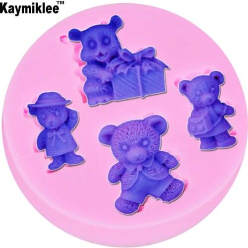 M221 4 holes Cubs Bear Gift Silicone Cake Mold Cake Decoration Fondant Chocolate Cake Mold 3D Food Grade Silicone Mold