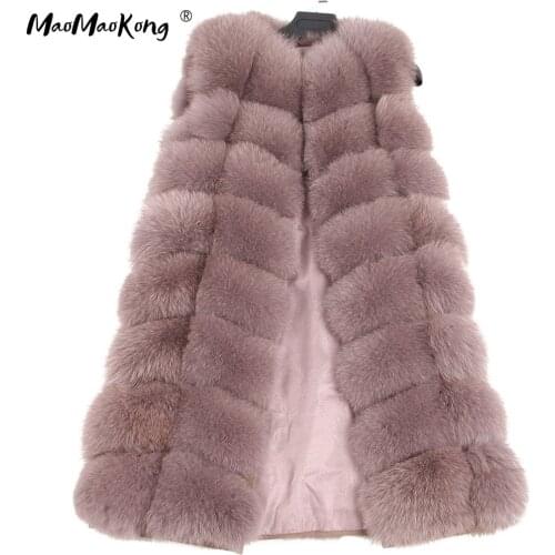 Maomaokong 100% Fox Fur Vest Women Real Natural Whole Fox Fur Coat 90CM Long Winter Fur Jacket Waistcoat Plus Size 4XL