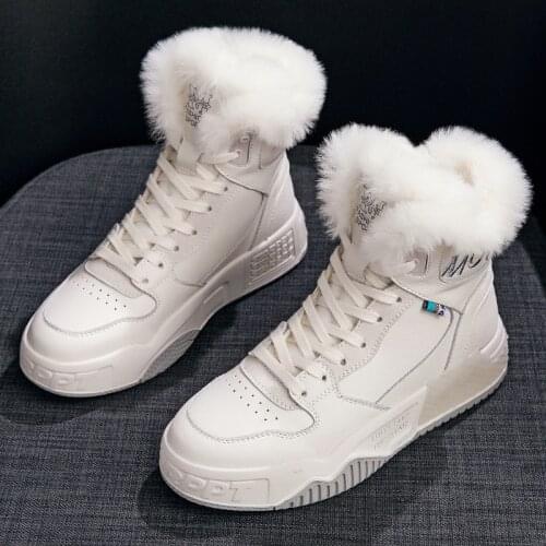 Furry Winter Padded Boots Women Warm Sneakers High Top White Snow Boots 2020 New Winter Sneakers for Women Ankle Boots