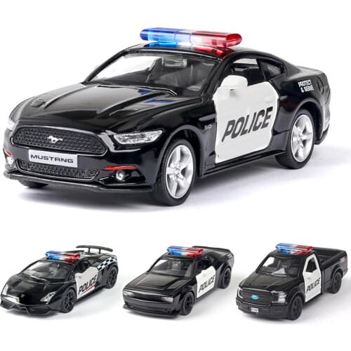 1/36 Diecast Alloy Police Car Models Challenger 2 Doors Opened With Pull Back Function Metal Sports Cars Model For Children Toys