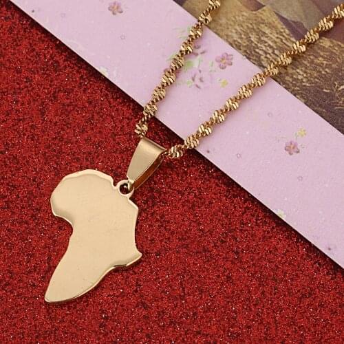 Stainless Steel Fashion African Map Pendant Necklace Gold Color Map of Africa Charm Jewelry
