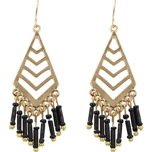 Fashion Women Trendy Light Gold Color Geometric Shape Tube Bead Metal Drop Earrings Brincos Pendientes Boucle D'oreille