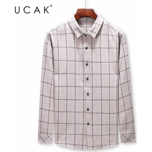 UCAK Brand Casual Long Sleeve Striped Shirts Men Clothing 2020 Streetwear Turn-down Collar Shirts Homme Autumn Clothes U6082