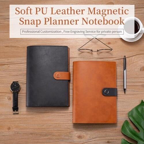 Soft Cover Black Leather Binder Planner Customized Printing Logo Leatherette Reffilable Yellowish Brown Business Notebook A5