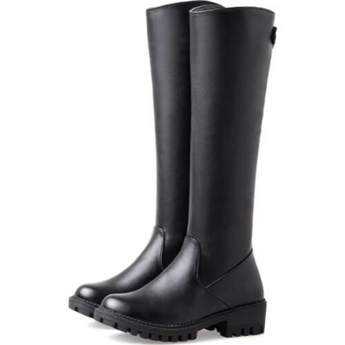 Non-Slip Rubber PU Knee-Length Boots Side Zipper Rivet Buckle Long Tube Womens Shoes Thick-Soled Warm Knight Boots