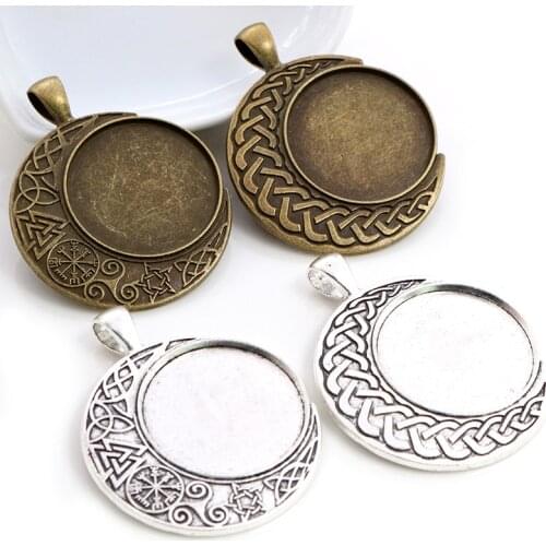 New Fashion 5pcs 25mm Inner Size Antique Silver Plated And Bronze Baroque Style Cabochon Base Setting Charms Pendant
