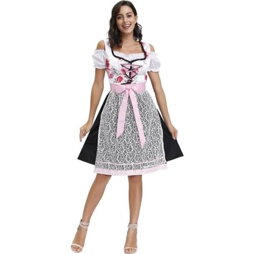 New Cosplay Costumes German Bavarian People Oktoberfest Party Dresses Bow Lacing Lace Puff Sleeve Maid Performance Clothing