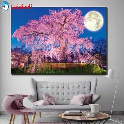 Park moon night cherry tree DIY Rhinestones Diamond Painting Full Drill Paint By Numbers Cross-stitch Kits Embroidery Mosaic art