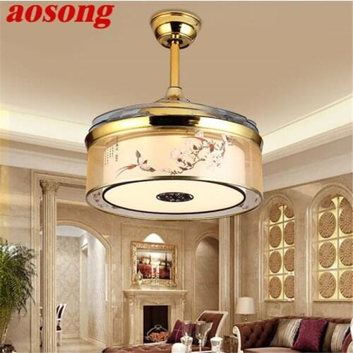 AOSONG Ceiling Fan Lights Lamps Remote Control Without Blade Modern Gold LED For Home Dining Room Restaurant