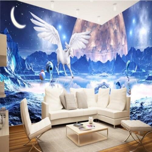 Drop Shipping Custom 3d Wallpaper 3D Stereo Fantasy Star White Horse KTV Bar Theme Wall Wallpaper Murals Guest Room Decoration
