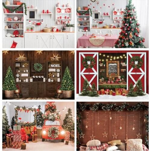Laeacco Gray Kitchen Room Candle Christmas Party Festivals Decor Interior Photographic Background Photo Backdrop Photo Studio