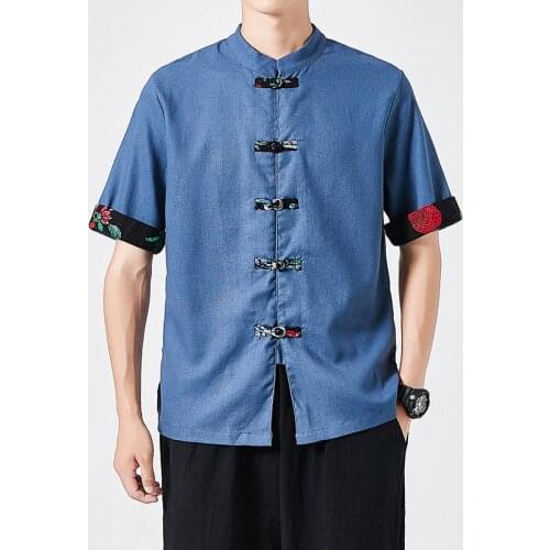 Summer Mens Cotton Linen Shirt Short Sleeve Shirts Chinese Style Fashion Man Dress Shirts 2021 Male Stand Collar Button Clothing