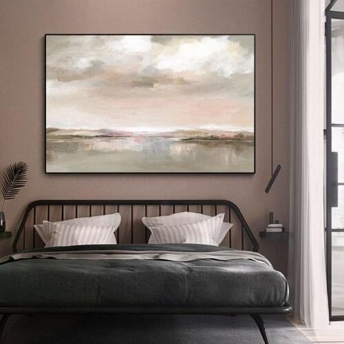 Hand Painted Abstract Oil Painting Wall Art Retro Grayish White Picture Minimalist Decorative Modern On Canvas For Living Room
