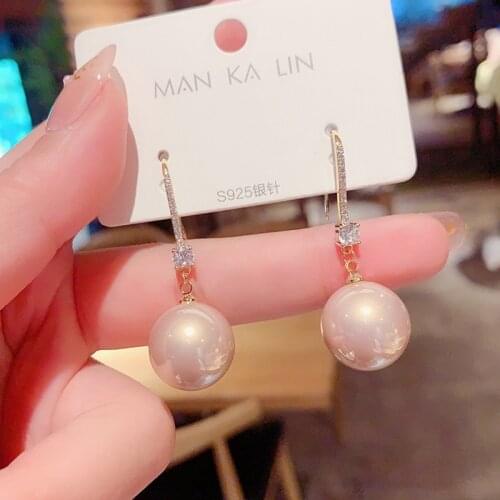 Single Zircon Pink Pearl Earrings Korean Style Delicate Cute New Fashion Jewelry Simple pendientes