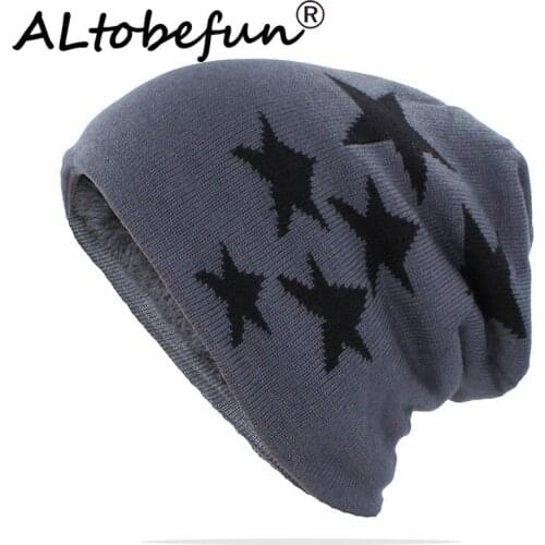 ALTOBEFUN Skullies Beanie Men Winter Hat Caps Faux Fur Warm Baggy Knitted Hat Adult Beanies Knit Thick Hat For Women BHT150