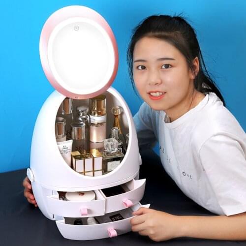 Make-up Jewelry Box Makeup Organizer High Definition Mirror LED Light Cosmetics Jewelry Storage BOX desktop drawer storage USB