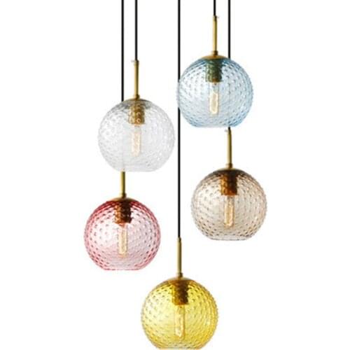 Nordic Childrens Room Color Glass Pendant Lights Bedroom Living Room Dining Table Hanging Copper Lamps Design Fixtures Lighting