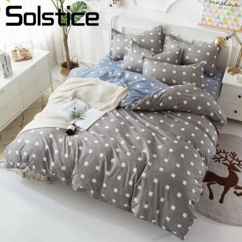 Solstice Home Textile Geometric Square Gray Duvet Cover Pillowcase Flat Sheets Kid Adult Boy Girl Bedding Sets King Queen Linens