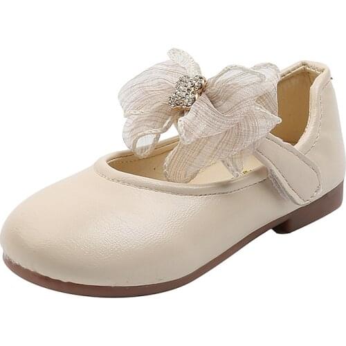 Girls Wedding Shoes White Black Kids Flats Leather Shoes Lace Bowtie With Rhinestone Chic Princess Sweet Soft Childrens Shoes