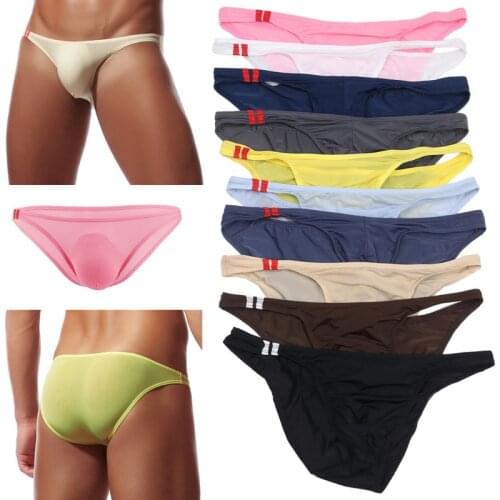 10PCS/Lot Ultra-thin Sexy Mens Briefs Underwear Penis Pouch Ice Silk Seamless Underpants Male Gay Homme Panties Exotic Jockstrap