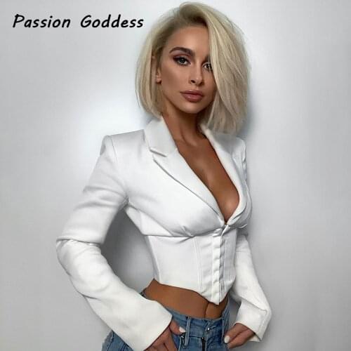 Street Women Deep V Blazers Jackets Party Long Sleeve Collect Waist Bodycon Jackets Blazers Office Lady Suits Femininas Outwear