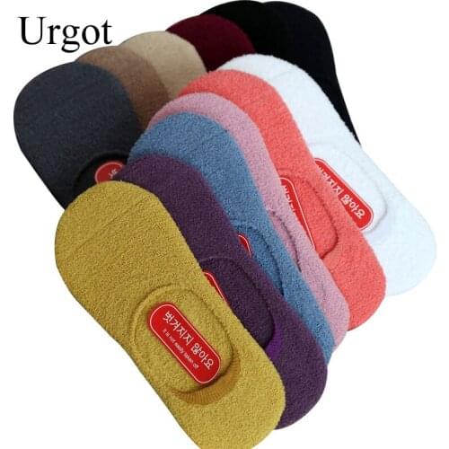 Urgot 6 Pairs Multi-color Coral Velvet Invisible Women Socks Warmth Autumn Winter Invisible Socks Women Anti-slip Silicone Meias