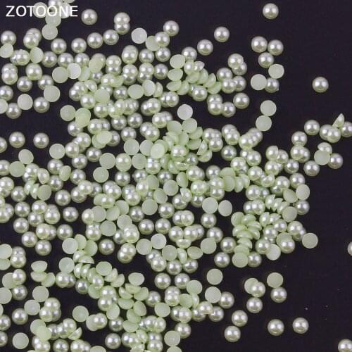ZOTOONE 1000pcs Light Green Pearls Half Round Beads for DIY Craft Scrapbook Decoration Flat Back Rhinestones on Clothes Applique
