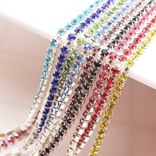 1 Meter Dense Rhinestones Chain Silver Base Shiny Glass Crystal Stone DIY Handcraft Stones Chain Sewing Strass Rhinestones Chian