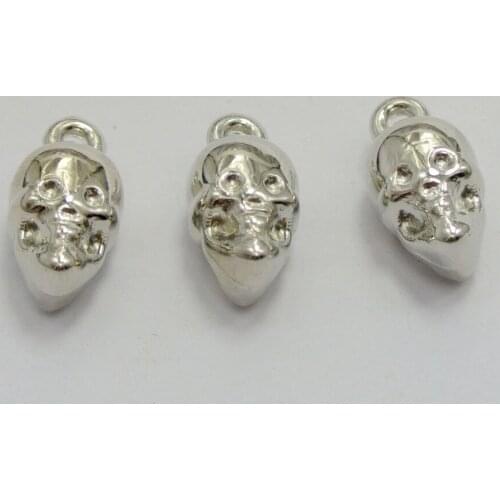 100 Silver Tone Metallic Acrylic Skeleton SKULL Head Charm Pendants 16X10mm