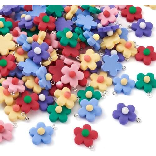 120Pcs Colorful Flower Pendant Charms 6 Colors Resin Dangle Beads for Earring Bracelet DIY Jewelry Making Crafting