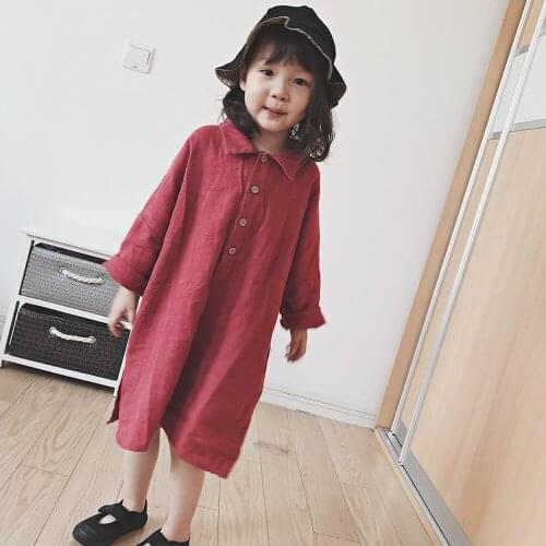 2021Dress For New Year Kids Clothes Girls Cute Clothes Spring Autumn Loose Dress 3-8Age Casual Long Sleeve Buttons Shirt Dresses