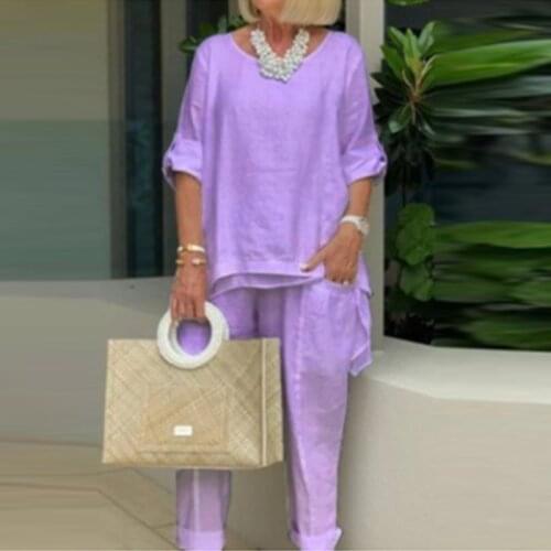 2021 Autumn Casual Solid Loose Two Piece Women Sets Elegant Round Neck Long Sleeve And Long Pant Suits Female Homewear Outfits