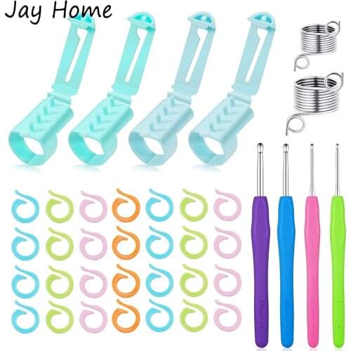 29Pcs Knitting Kits Plastic Yarn Guide Finger Holder & Yarn Guide Stainless Steel Thimble & Crochet Hook Kit for Weave Knitting