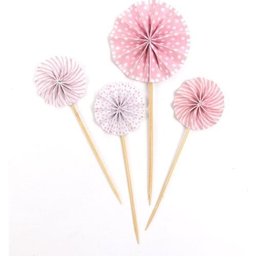 4pcs Glitter Wedding Cake Topper Circle Flower Dots Happy Birthday Cupcake Topper For Baby Shower Party Supplies Cake Decoration