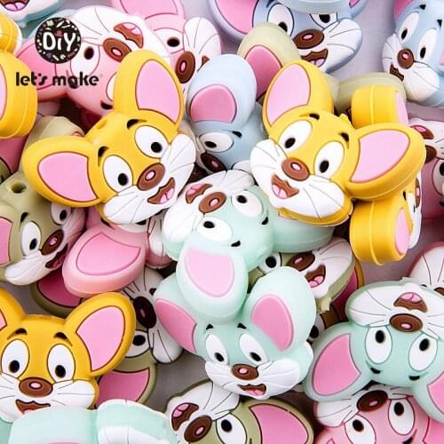 50pcs Silicone Beads Cartoon Mouse Teething Bead DIY Newborn Pacifier Clips Chains Dummy Clip Baby Teethers For Teeth Lets Make