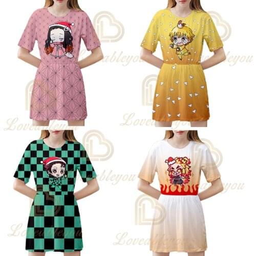 Anime Christmas Agatsuma Zenitsu Cosplay Women Summer Tee Tops Dress Clothes T Shirt for Ladies Custome