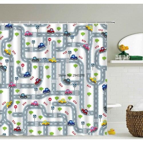 Cartoon Boy Car Shower Curtain Bathroom Waterproof Polyester Shower Curtain Large Size 240X180 Decoration Printed Bath Curtains