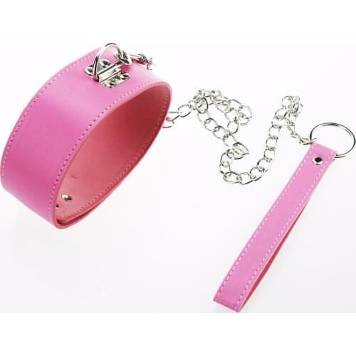 BDSM Sexy Pink PU Leather Sex Collar Lock Tie neck Leash Bondage Toys For Sex Games cosplay Erotic Posture Juguetes Eroticos