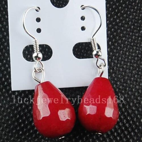 Free Shipping Fashion Jewelry Red Jad Faceted Beads Earrings 1Pair C2931