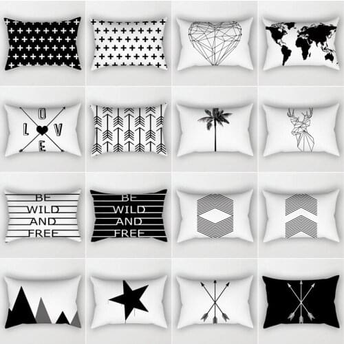 30X50CM Black And White Cushion Covers Modern Nordic Geometric Simple Waist Pillowcase Sofa Seat Bed Decorative Throw Pillows