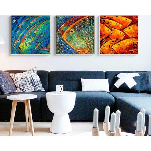 DDWW Animal Prints Painting Canvas Wall Decor Colorful Fish Wall Pictures Wall Art Canvas Painting for Living Room Poster