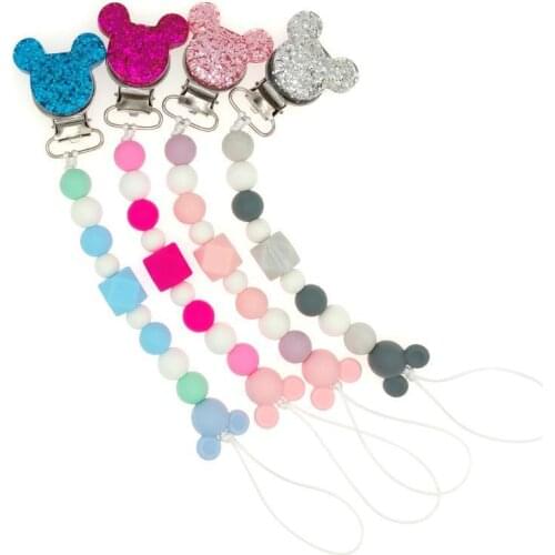 Baby Boy Girl Pacifier Holder Chain Food Grade Chew Silicone Beads Bling Bling Infant Pacifier Clip