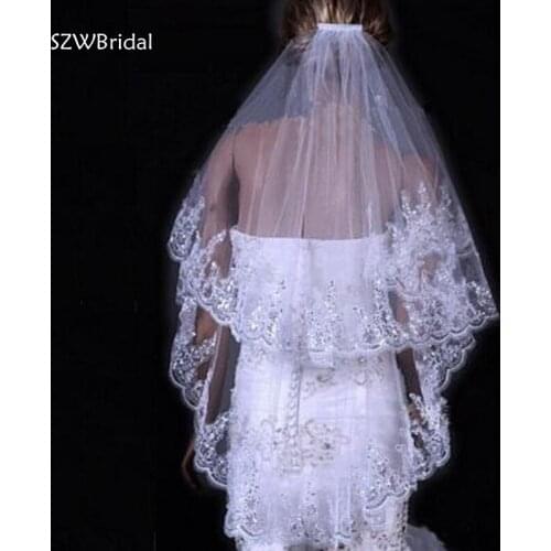 New arrival Two layer Lace Edge wedding veil 2021 bridal veil Wedding accessories Veu de noiva voile mariage voile de mariee