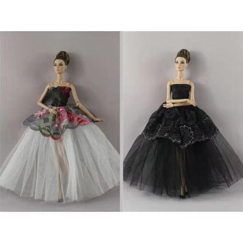 Elegant Black Off-Shoulder Dress For Barbie Clothes Princess Party Gown Wedding Outfits 1/6 BJD Dolls Accessories Kid Toys Gifts