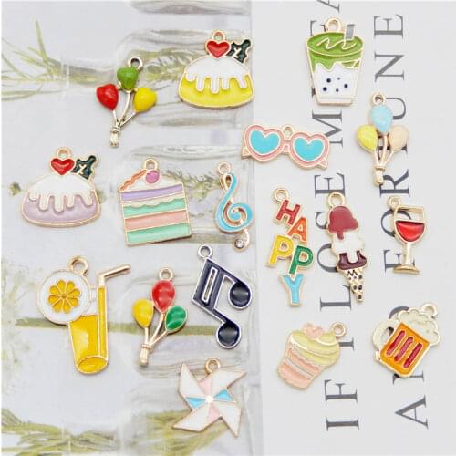 Julie Wang 17PCS Enamel Charms Mixed Ice Cream Fruit Juice Cake Balloon Note Windmill Wine Beer Alloy Jewelry Making Accessory