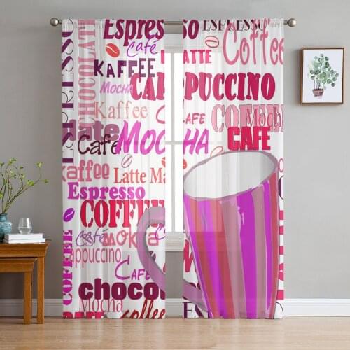Coffee Cup Coffee Type Tulle in Sheer Curtains for Living Room Bedroom Kitchen Window Treatment Chiffon Curtain Blinds