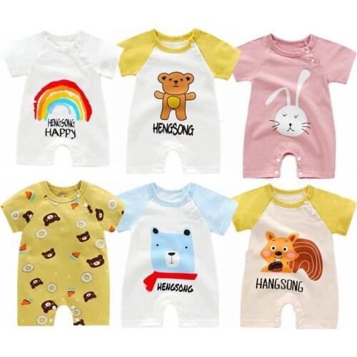 Infant Jumpsuit Summer Romper Cartoon Print Newborn Girls Boys Short Sleeve Climbing Rompers Cotton Baby One Piece Clothing