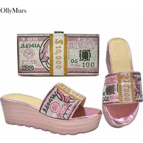 Latest Design African Rhinestone Shoes And Matching Bag Set New Coming Sandals Woman Pumps Shoes And Bag Set For Party